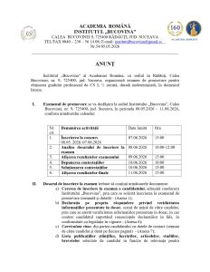 Institutul „Bucovina” organizează examen de promovare pentru obținerea gradului profesional de CS I si CS II, ½ normă, durată nedeterminată, în domeniul Istorie